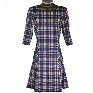 TAHARI Blue Ponte Plaid Sheath Dress